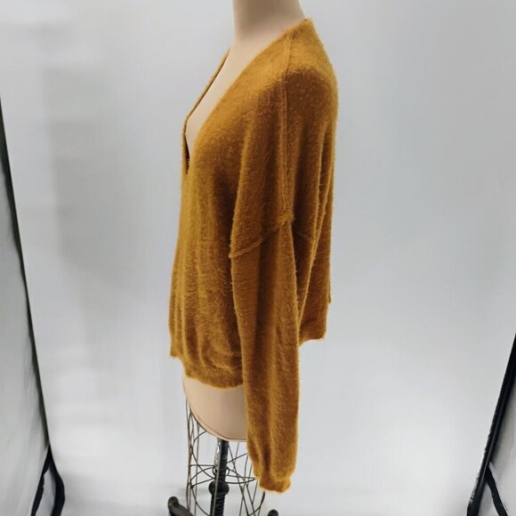 Free People Princess Sweater Gold Fuzzy Vneck Pullover S - Picture 7 of 12